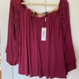 Sky Red Ruched 3/4 Sleeve Blouse
